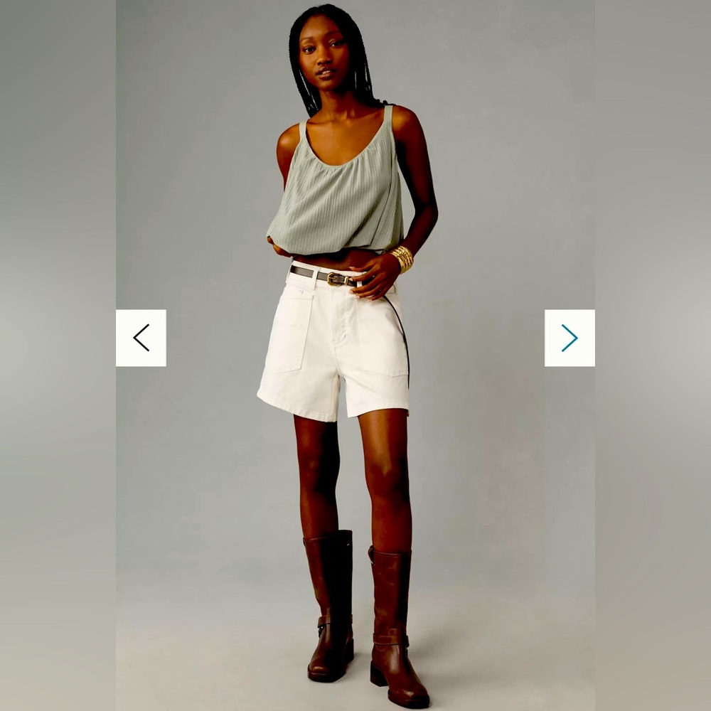 By Anthropologie Sheer Ribbed Buckle Bubble Tank